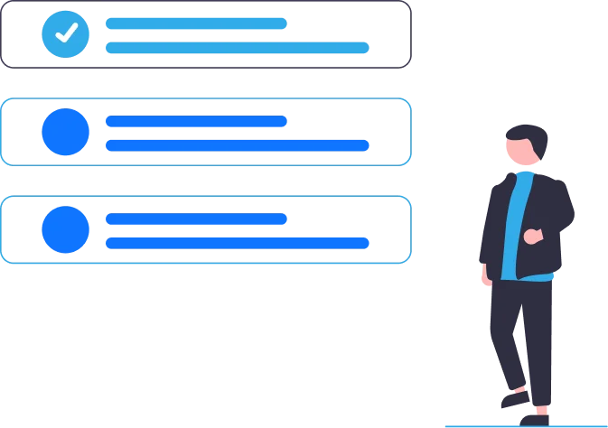 Choose Your Reward Payout: illustration of a person reviewing a selection list with three options, representing choosing a payout method such as bank transfer, gift card, or charitable donation